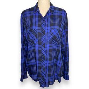 Gap Factory Double Pocket Button Down Shirt In Blue Plaid Women’s Size XL